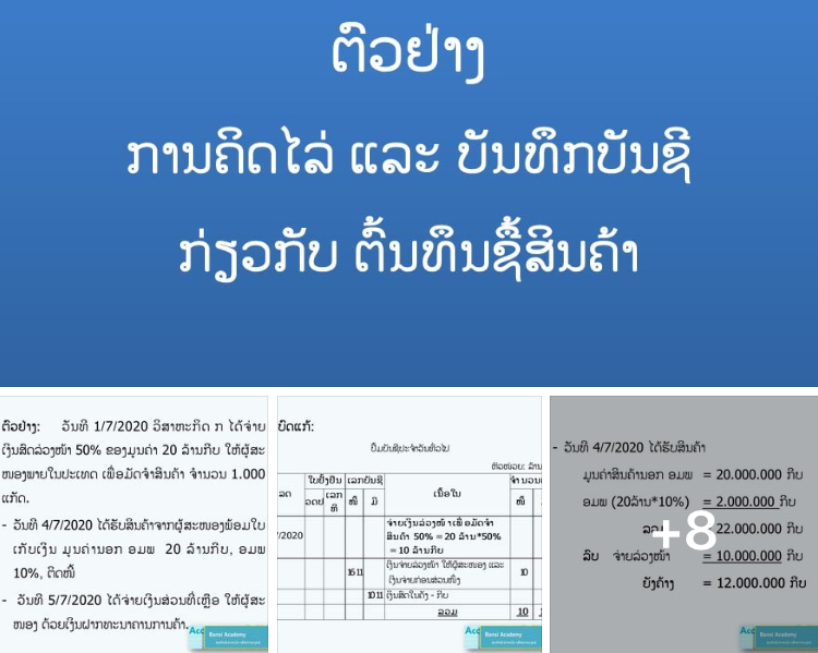 ຕົວຢ່າງ ການຄິດໄລ່ ແລະ ບັນທຶກບັນຊີ ກ່ຽວກັບ ຕົ້ນທຶນຊື້ສິນຄ້າ