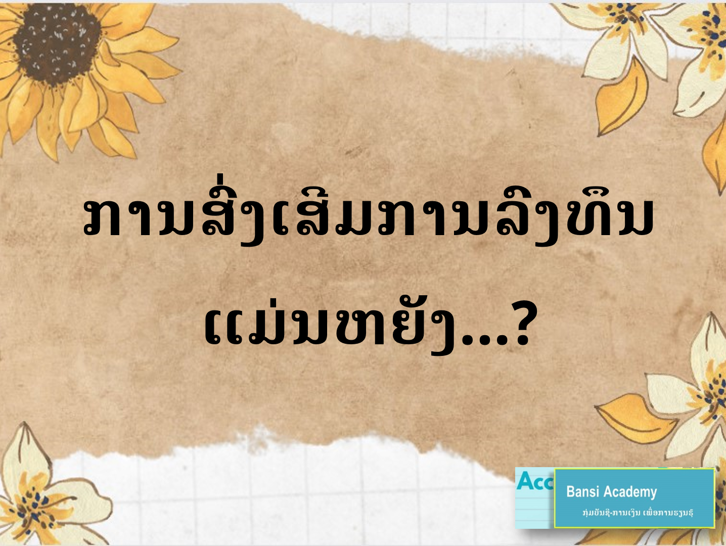 ການສົ່ງເສີມການລົງທຶນ ແມ່ນຫຍັງ...?